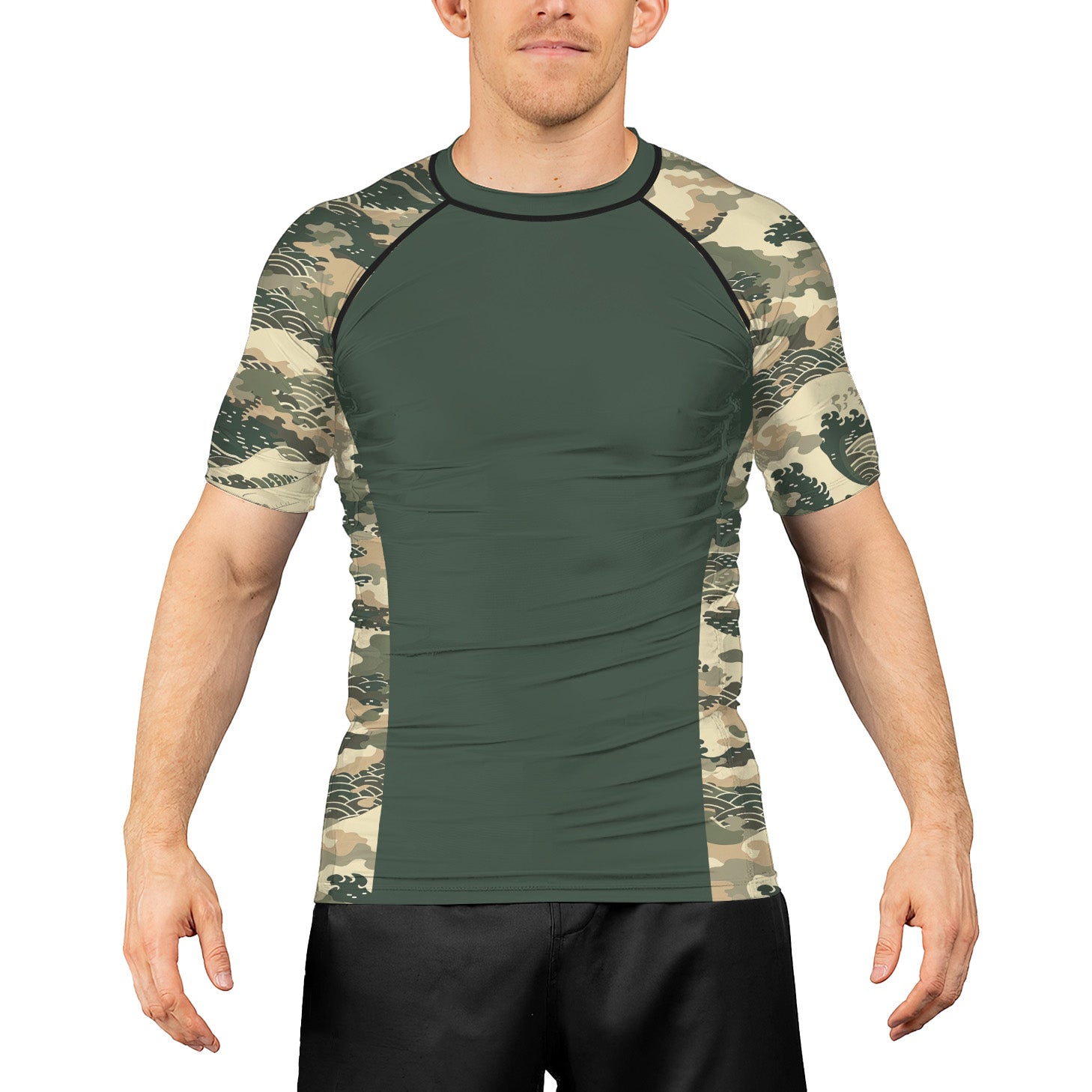 Rashninja Ocean Waves Camouflage Men's Short Sleeve Rash Guard