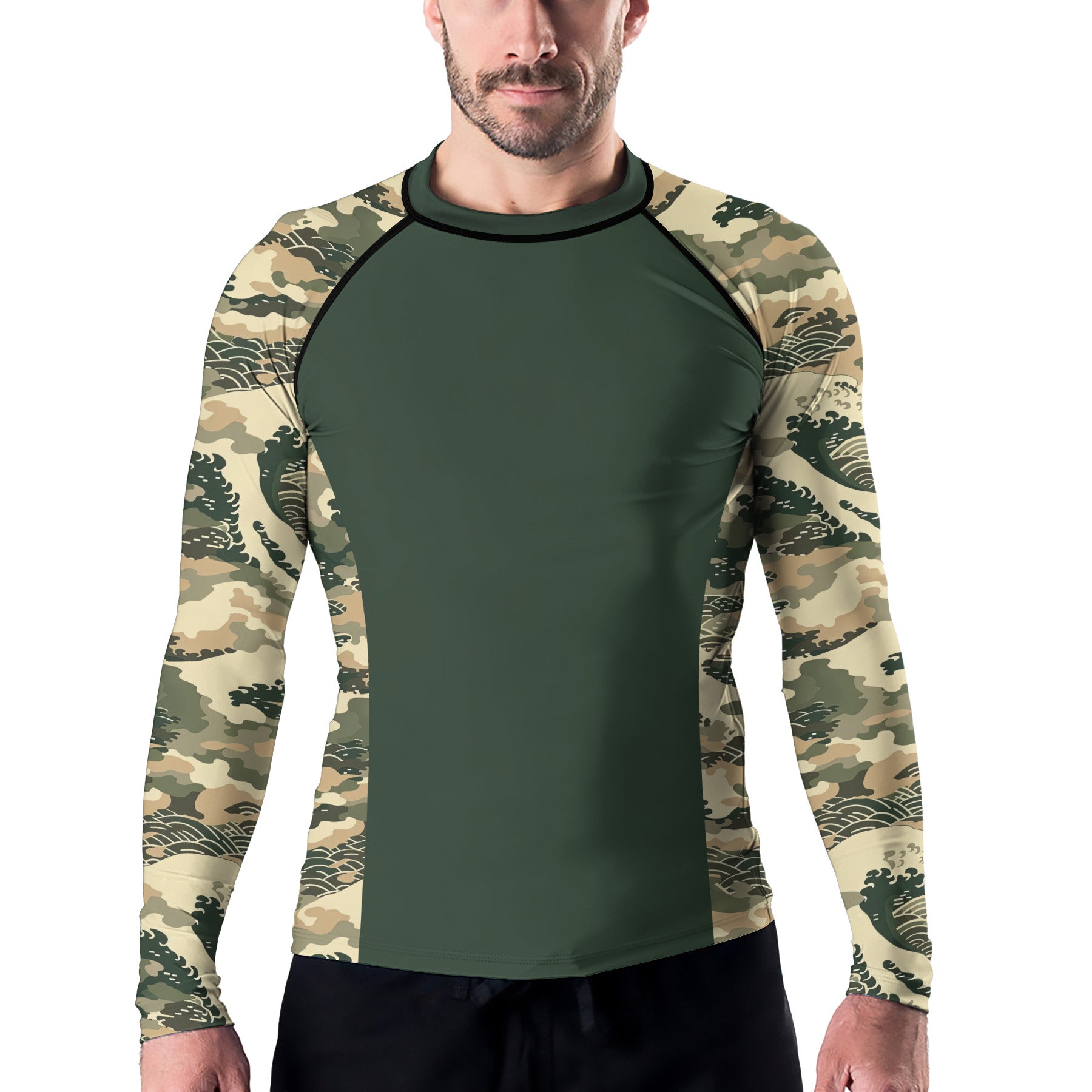 Rashninja Ocean Waves Camouflage Men's Long Sleeve Rash Guard