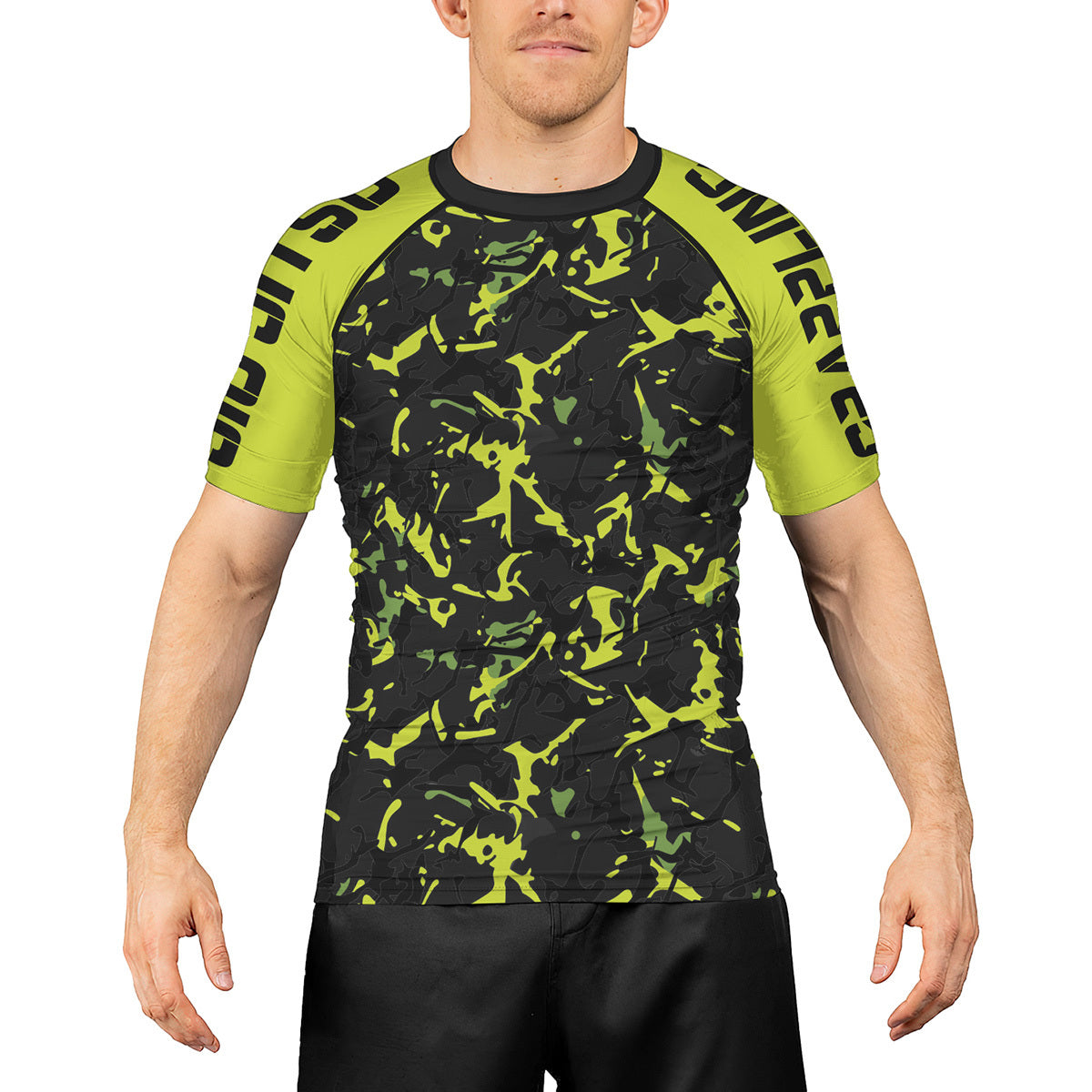 Rashninja Neon Green Camouflage Men's Short Sleeve Rash Guard