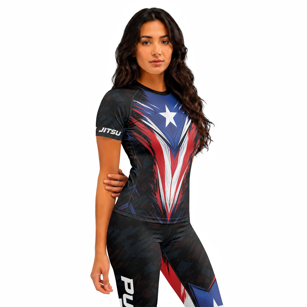 Rashninja Patriot Puerto Rico Flag Women's Short Sleeve Rash Guard