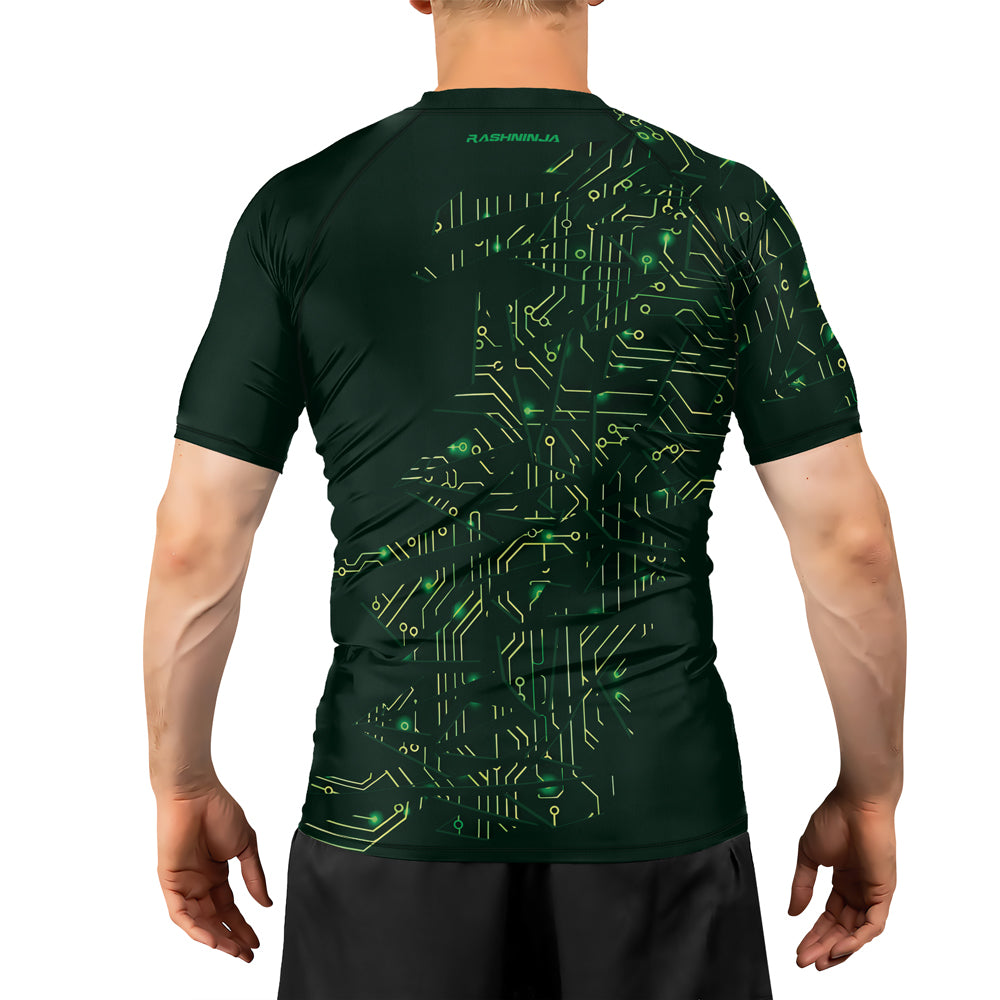 Rashninja Green Cyber Circuit Men's Short Sleeve Rash Guard