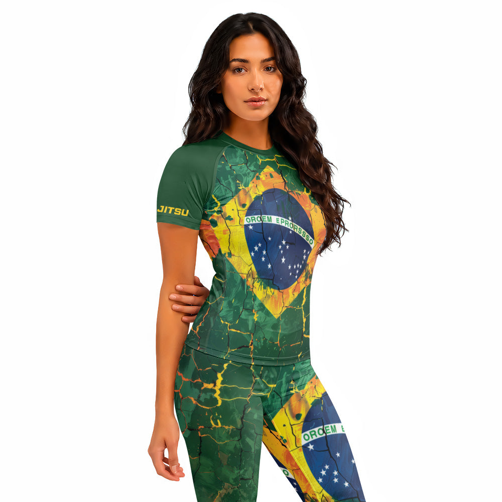 Rashninja Patriot Brazil Flag Women's Short Sleeve Rash Guard
