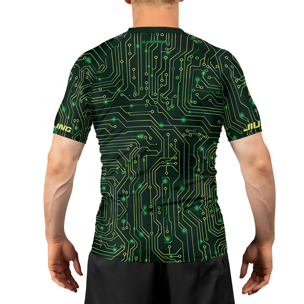 Rashninja Green Cyber Circuit Men's Short Sleeve Rash Guard