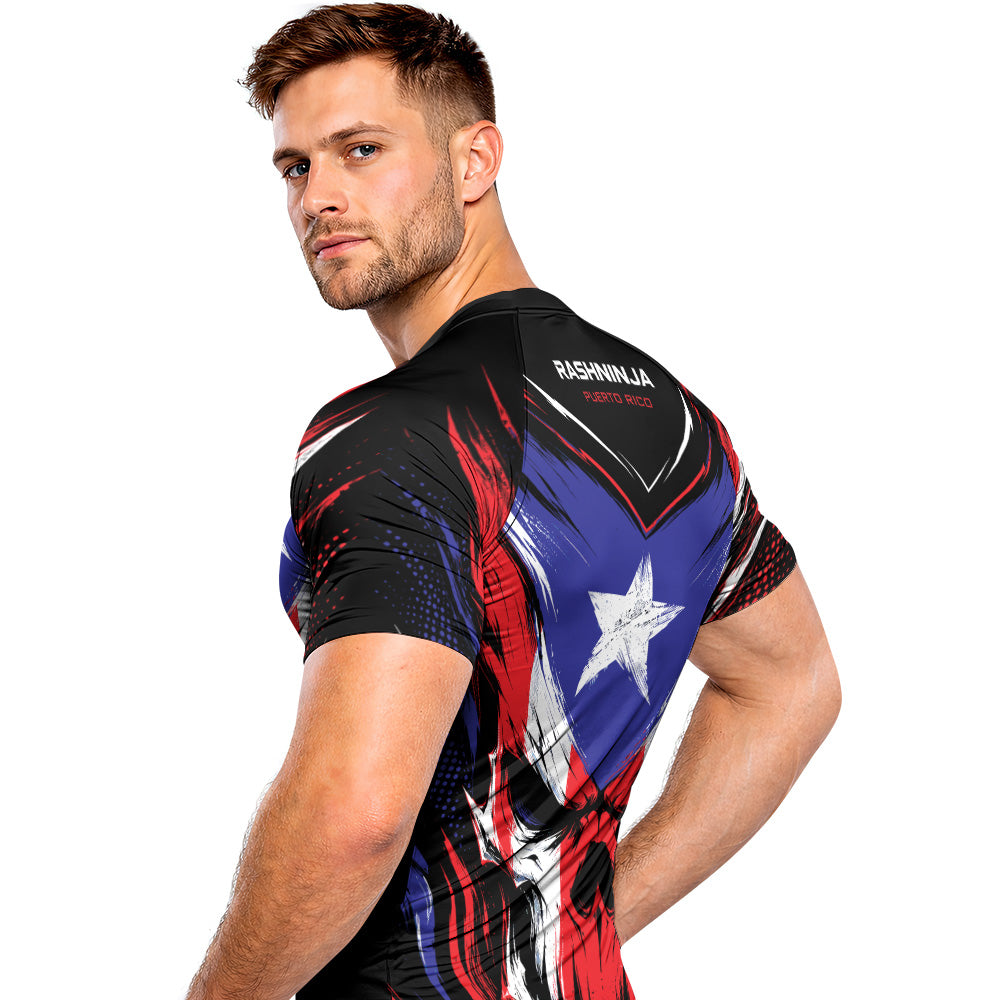 Rashninja Patriot Puerto Rico Flag Men's Short Sleeve Rash Guard