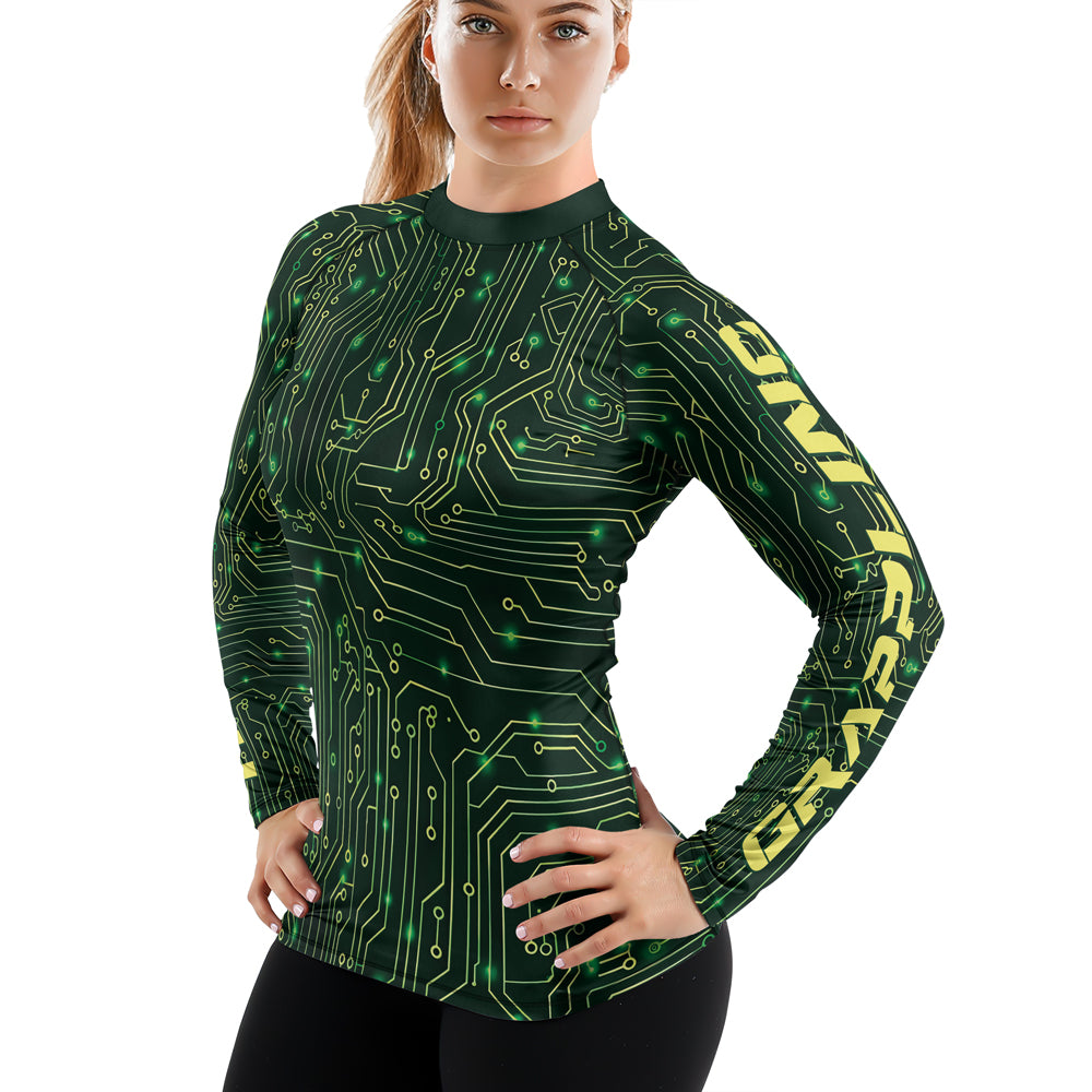 Rashninja Green Cyber Circuit Women's Long Sleeve Rash Guard