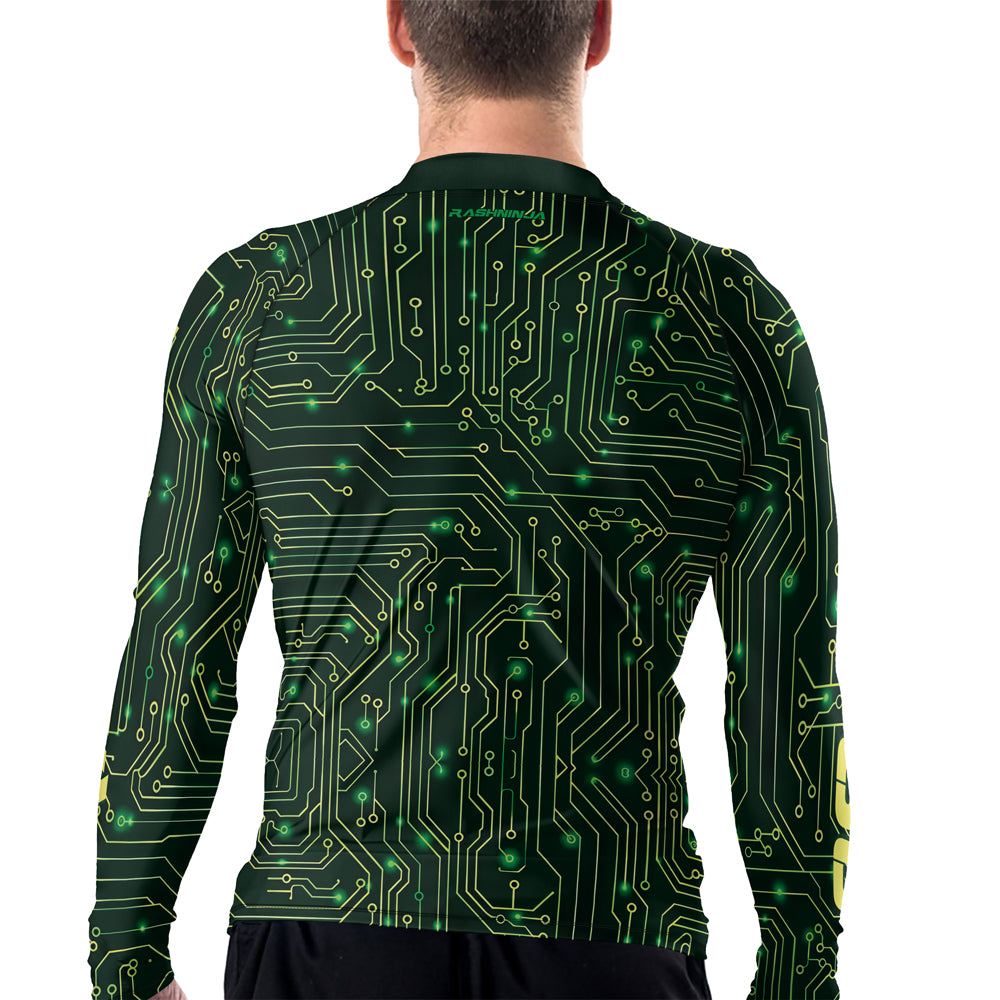 Rashninja Green Cyber Circuit Men's Long Sleeve Rash Guard