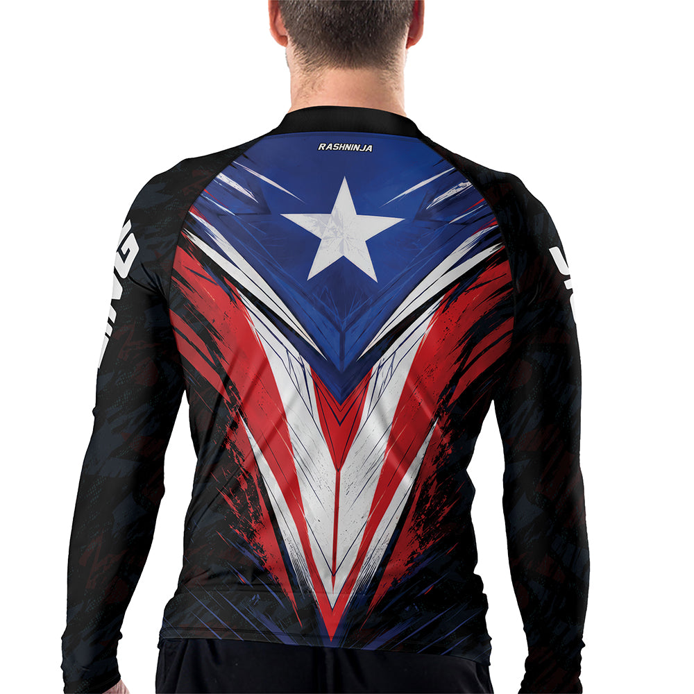 Rashninja Patriot Puerto Rico Flag Men's Long Sleeve Rash Guard