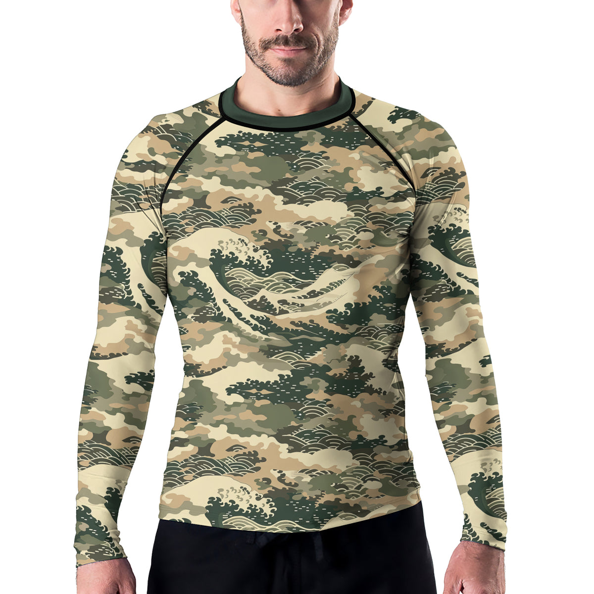 Rashninja Ocean Waves Camouflage Men's Long Sleeve Rash Guard