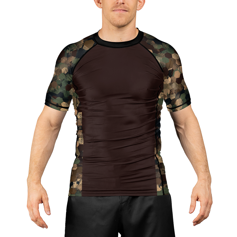 Rashninja Military Hexagon Camouflage Men's Short Sleeve Rash Guard