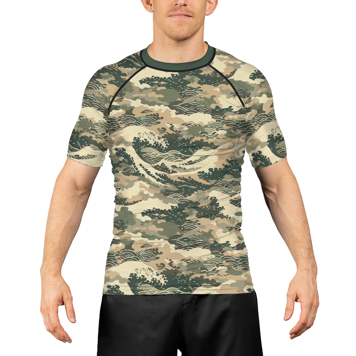 Rashninja Ocean Waves Camouflage Men's Short Sleeve Rash Guard