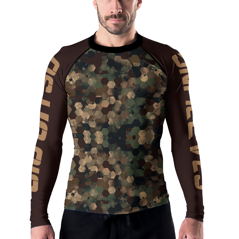 Rashninja Military Hexagon Camouflage Men's Long Sleeve Rash Guard