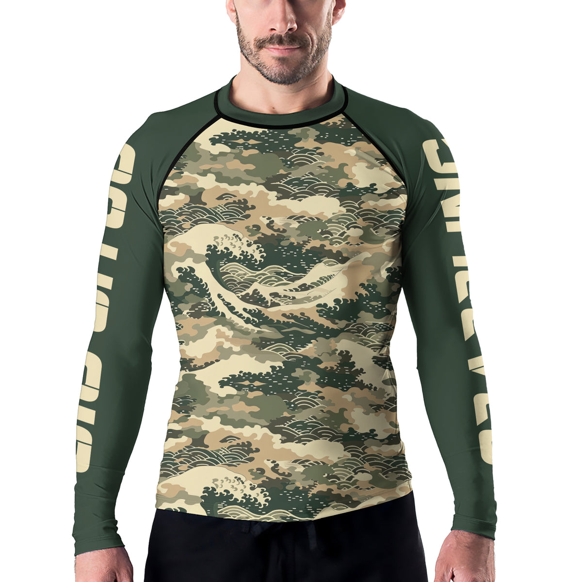 Rashninja Ocean Waves Camouflage Men's Long Sleeve Rash Guard