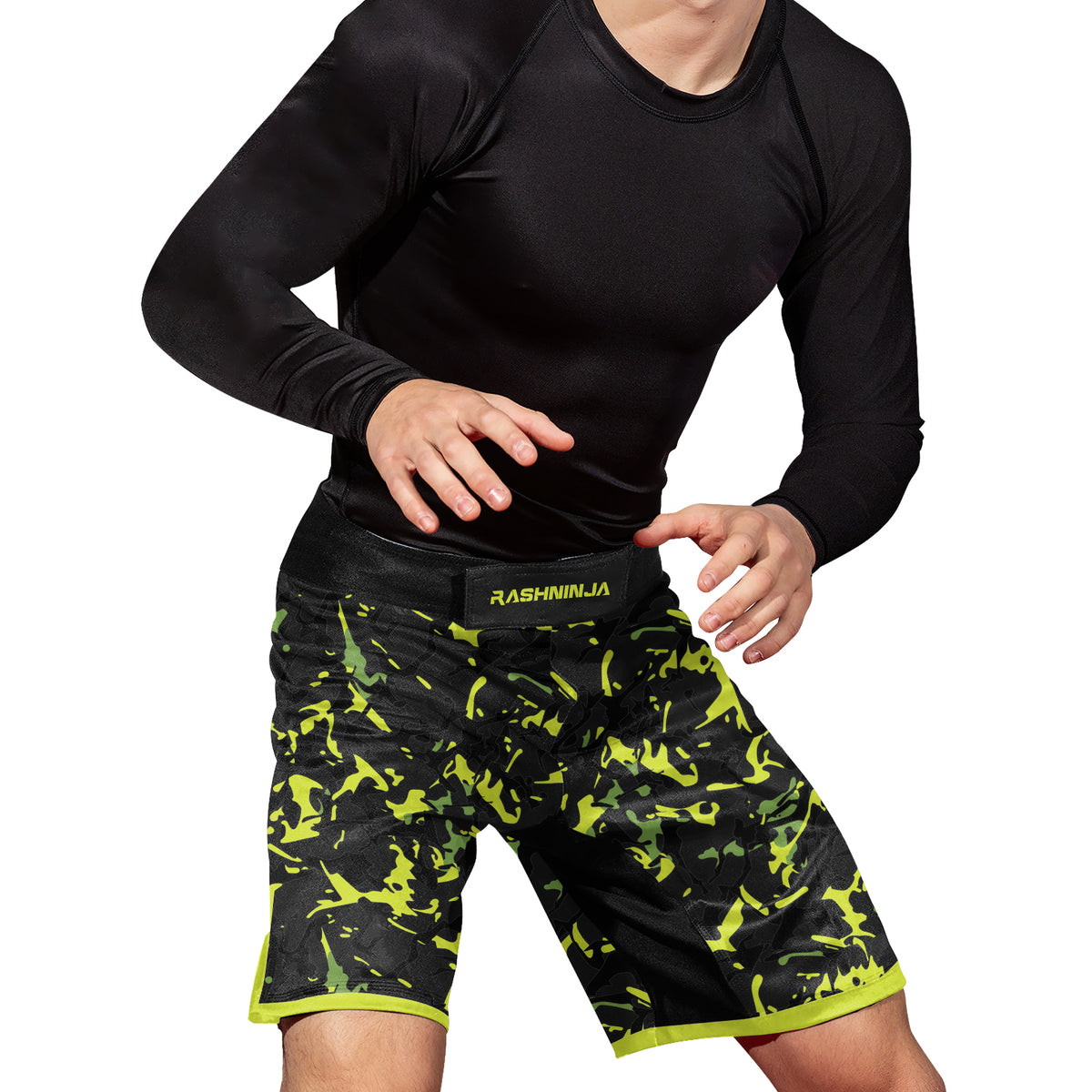 Rashninja Neon Green Camouflage Men's Fight Shorts