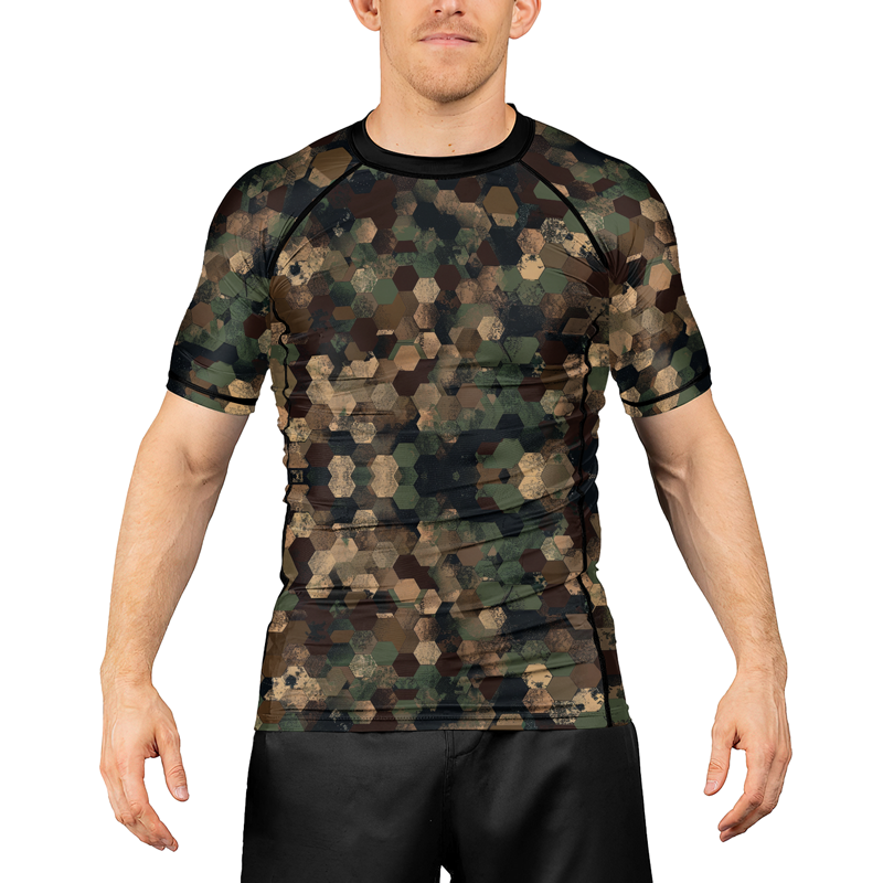 Rashninja Military Hexagon Camouflage Men's Short Sleeve Rash Guard