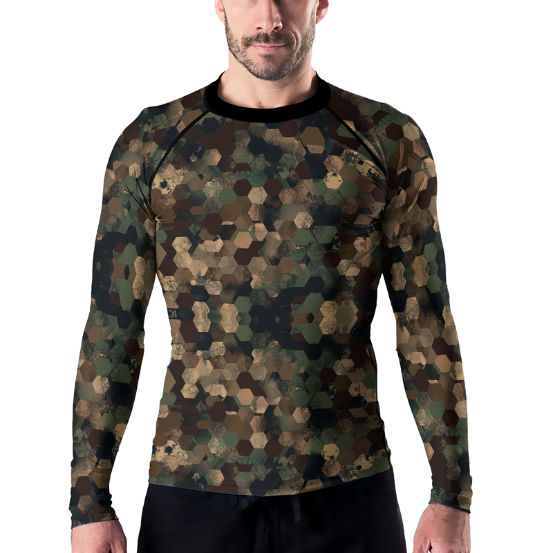 Rashninja Military Hexagon Camouflage Men's Long Sleeve Rash Guard