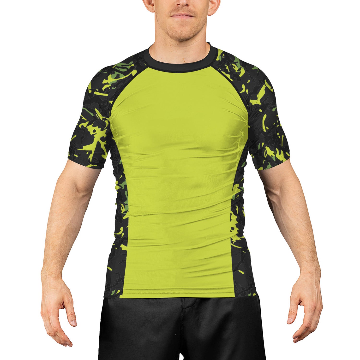 Rashninja Neon Green Camouflage Men's Short Sleeve Rash Guard