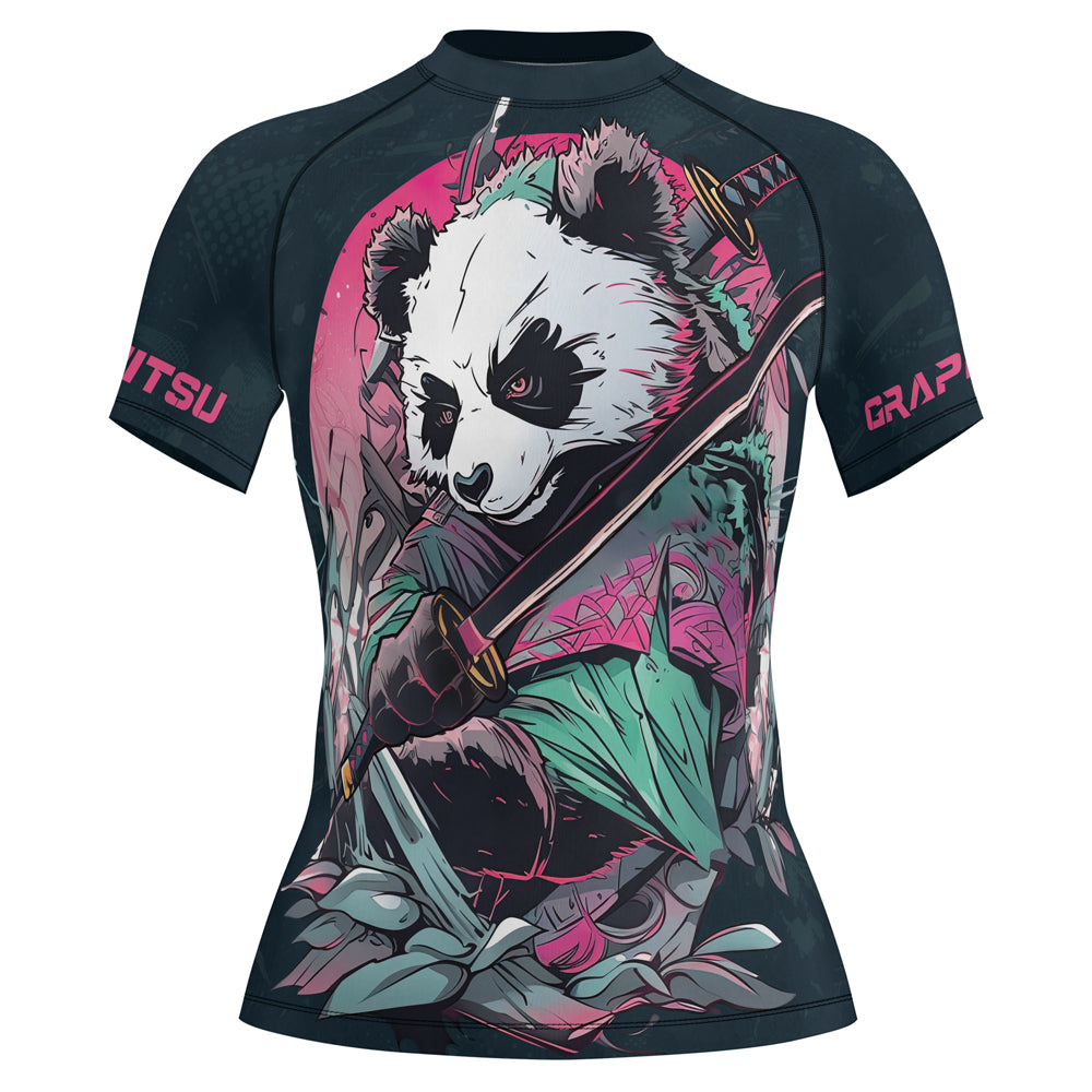 Rashninja Panda Samurai Crest Women's Short Sleeve Rash Guard