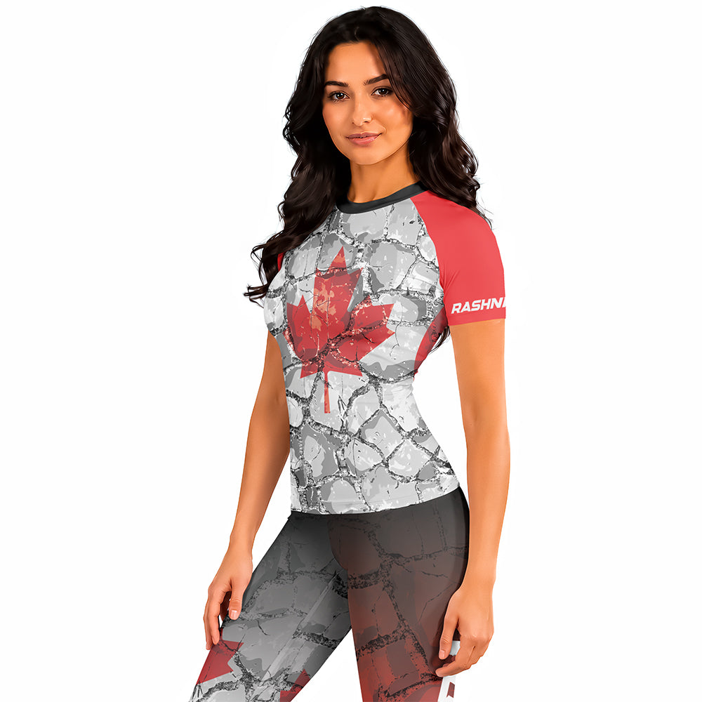 Rashninja Patriot Canada Flag Women's Short Sleeve Rash Guard