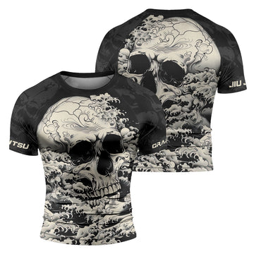 Rashninja Halloween Skull Wave Men's Short Sleeve Rash Guard