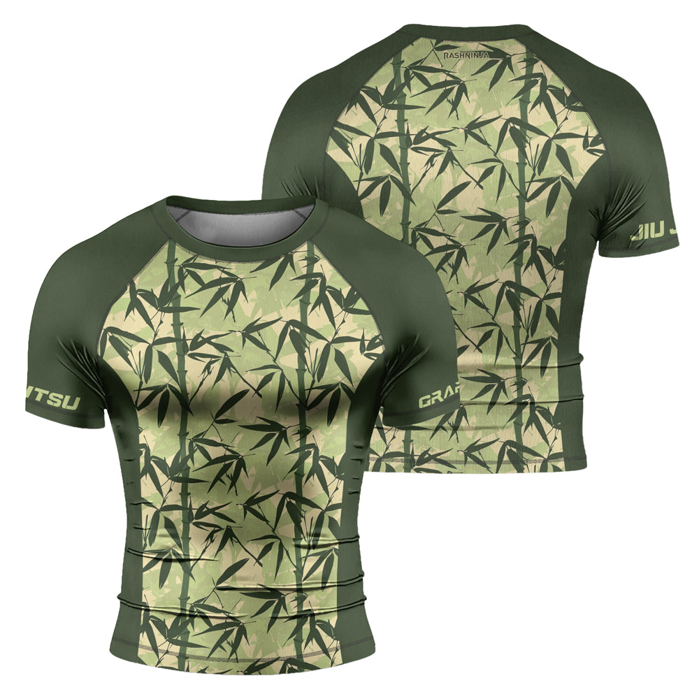 Bamboo Rash Guard Rashninja Camouflage Bamboo Leaf Blend Men's Short Sleeve Rash Guard