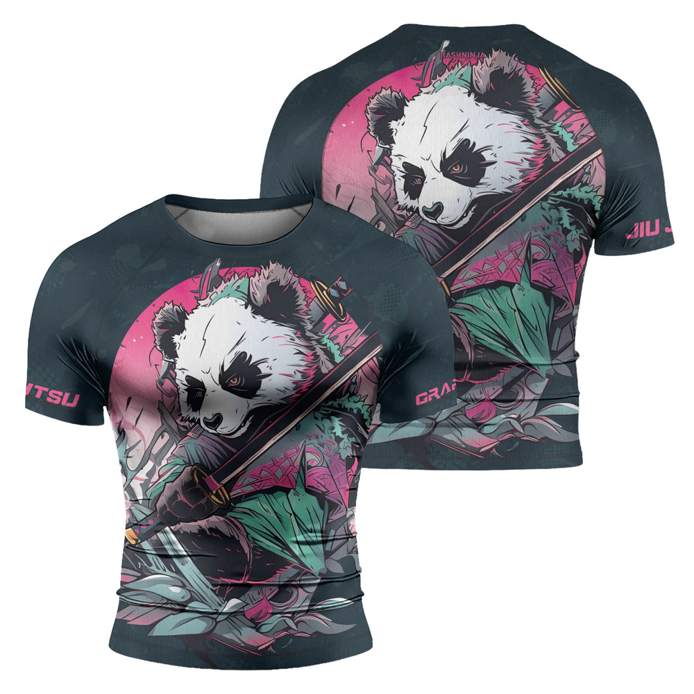 Rashninja Panda Samurai Crest Men's Short Sleeve Rash Guard