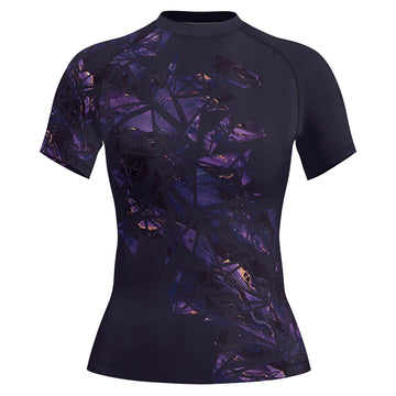 Rashninja Cyber Storm Marble Purple Women's Short Sleeve Rash Guard