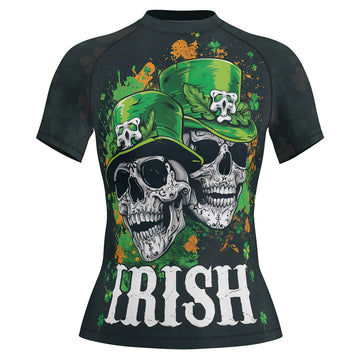 Rashninja Irish Leprechaun Skull Women's Short Sleeve Rash Guard