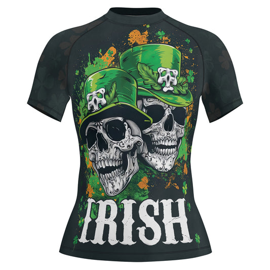 Rashninja Irish Leprechaun Skull Women's Short Sleeve Rash Guard