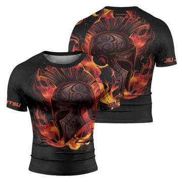 Rashninja Spartan Flame Helm Men's Short Sleeve Rash Guard