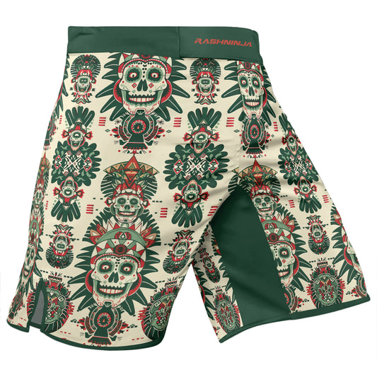 Rashninja Aztec Skull Mandala Men's Fight Shorts