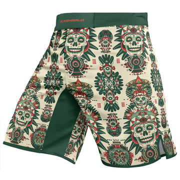 Rashninja Aztec Skull Mandala Men's Fight Shorts