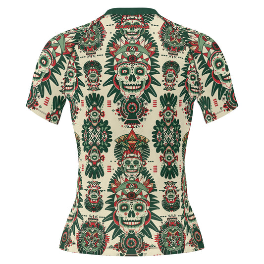 Rashninja Aztec Skull Mandala Women's Short Sleeve Rash Guard