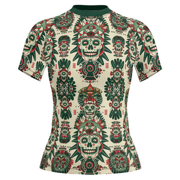 Rashninja Aztec Skull Mandala Women's Short Sleeve Rash Guard
