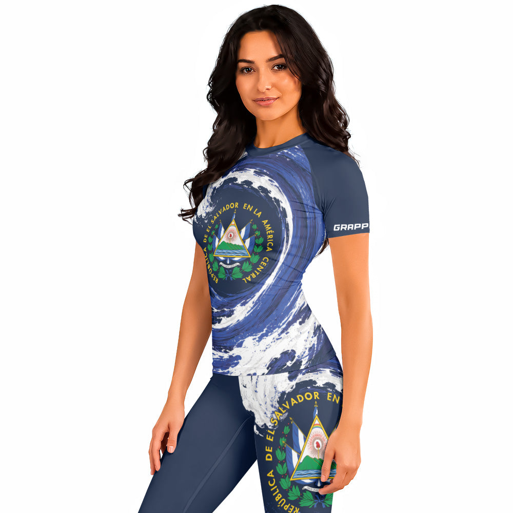 Rashninja Patriot El Salvador Flag Women's Short Sleeve Rash Guard