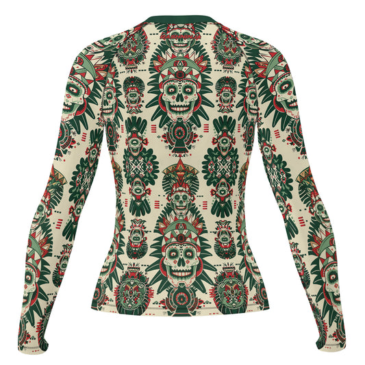 Rashninja Aztec Skull Mandala Women's Long Sleeve Rash Guard