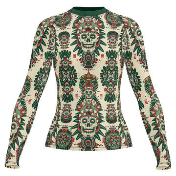 Rashninja Aztec Skull Mandala Women's Long Sleeve Rash Guard