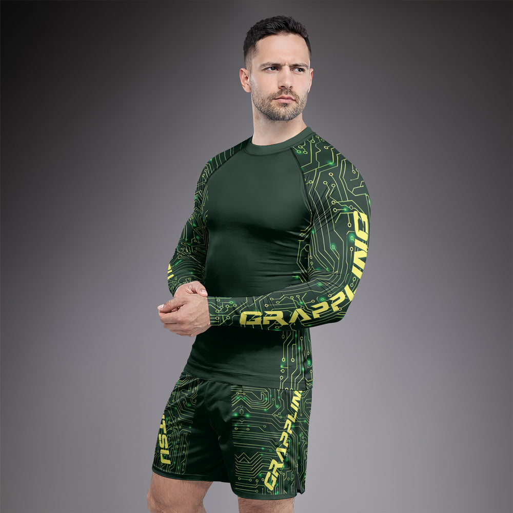 Rashninja Green Cyber Circuit Men's Long Sleeve Rash Guard