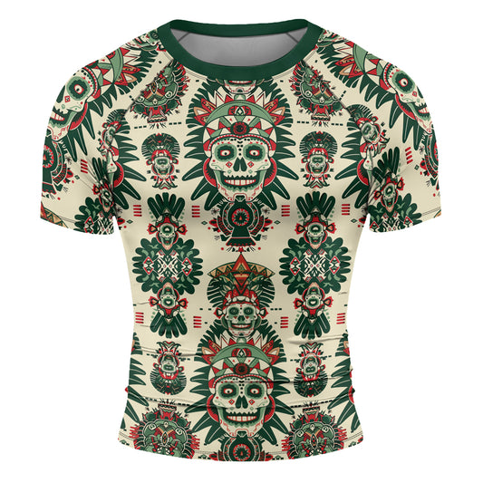 Rashninja Aztec Skull Mandala Men's Short Sleeve Rash Guard