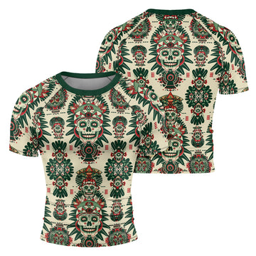 Rashninja Aztec Skull Mandala Men's Short Sleeve Rash Guard