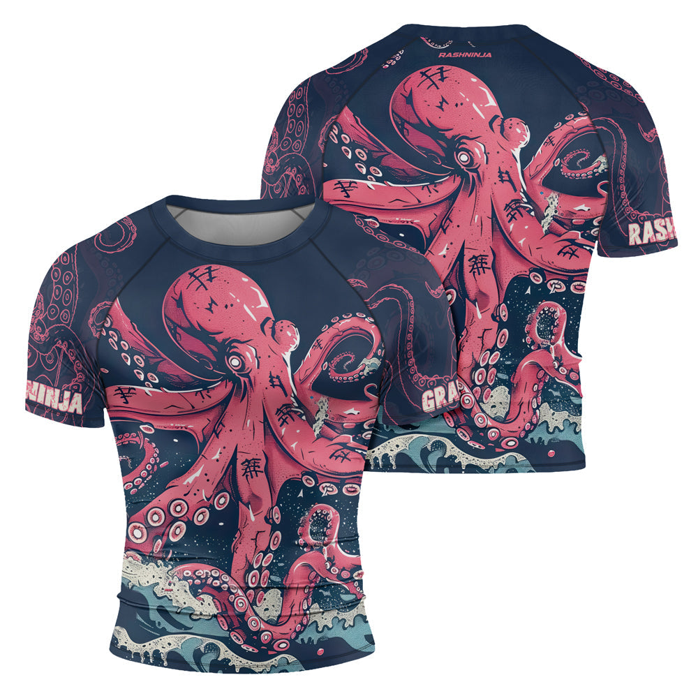 Rashninja Octopus Pink Kraken Men's Short Sleeve Rash Guard