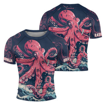 Rashninja Octopus Pink Kraken Men's Short Sleeve Rash Guard
