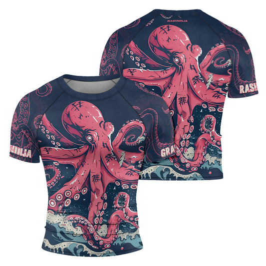 Rashninja Octopus Pink Kraken Men's Short Sleeve Rash Guard