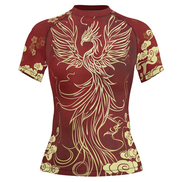 Rashninja Golden Phoenix Crimson Women's Short Sleeve Rash Guard