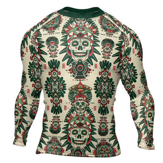Rashninja Aztec Skull Mandala Men's Long Sleeve Rash Guard