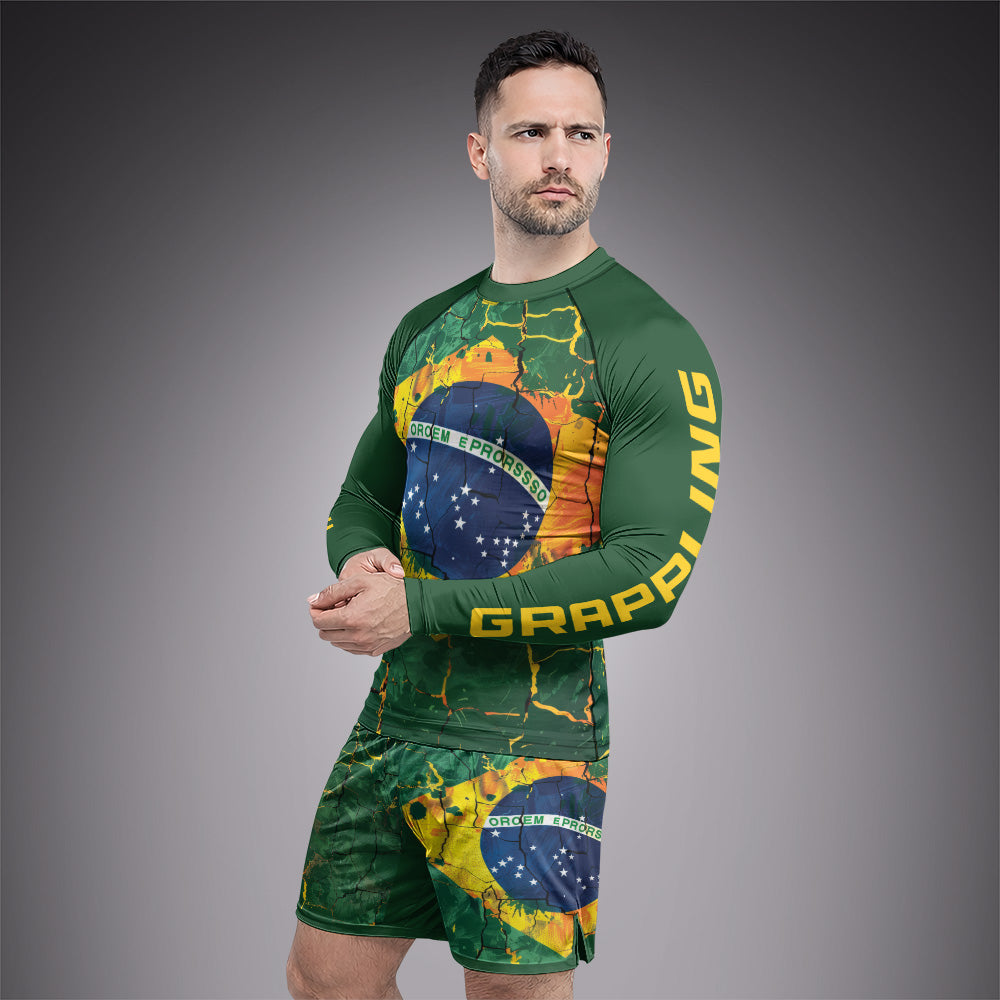 Rashninja Patriot Brazil Flag Men's Long Sleeve Rash Guard