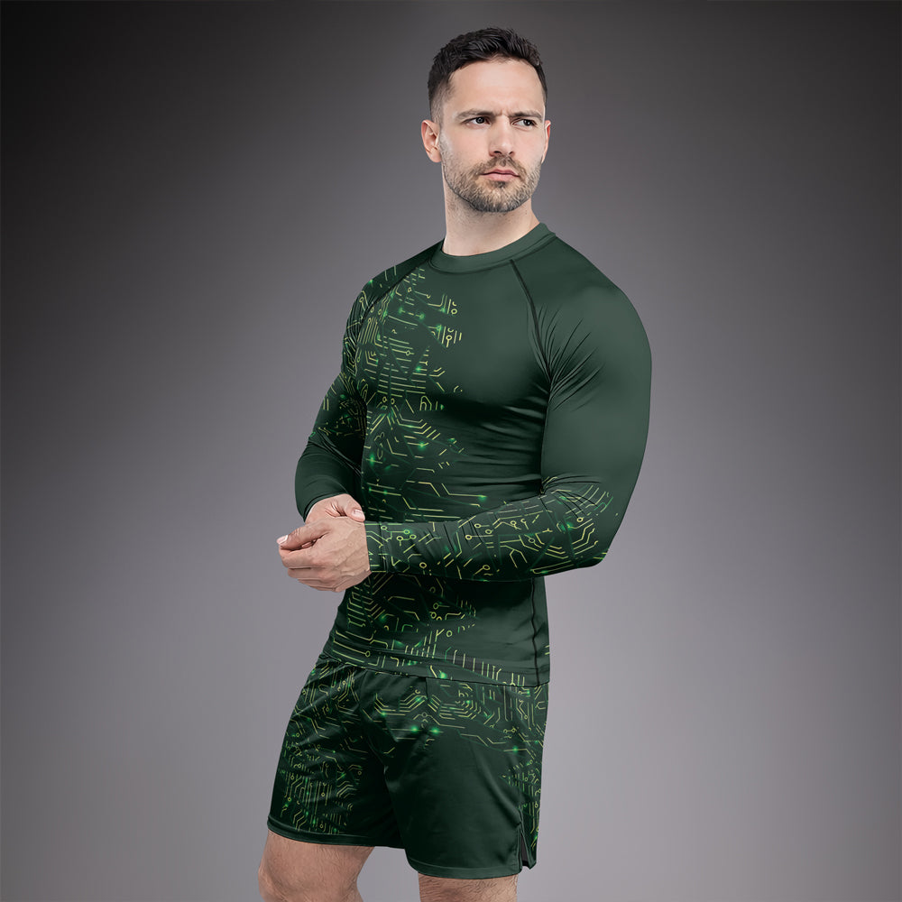Rashninja Green Cyber Circuit Men's Fight Shorts