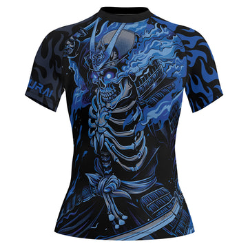 Rashninja Samurai Skull Flame Women's Short Sleeve Rash Guard