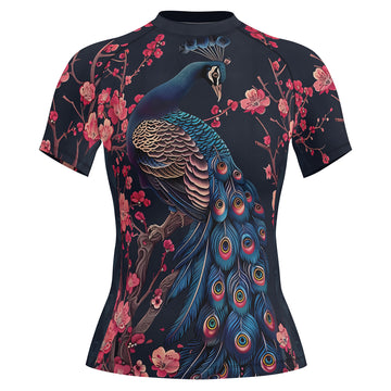 Rashninja Peacock Midnight Blossom Women's Short Sleeve Rash Guard