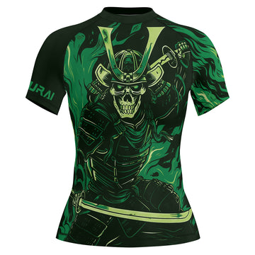 Rashninja Samurai Skull Flames Women's Short Sleeve Rash Guard