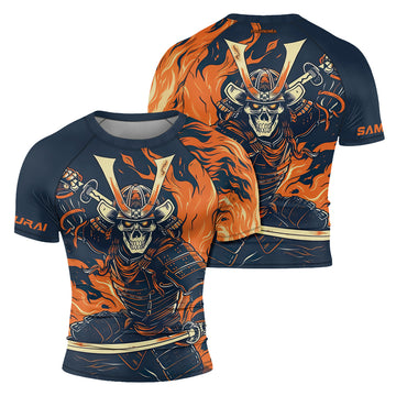 Rashninja Samurai Skull Flames Men's Short Sleeve Rash Guard